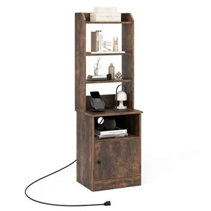 6-Tier Tall Nightstand w/ Charging Station 5 Open Adjustable Shelf Cabinet - Picture 1 of 10