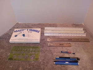Vintage STAEDTLER Mars 964 51-8 Adjustable Triangle,Drafting Rulers More. 002C - Picture 1 of 8
