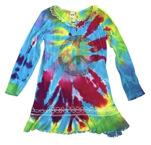 Kavio Girls Rainbow Tie Dye Rhinestone Peace Sign Dress Size 6x - Picture 1 of 4