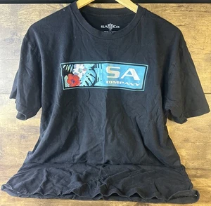 Sa Company Logo Black Blue Tropical Flowers Mens T Shirt Large Fast Shipping - Picture 1 of 4