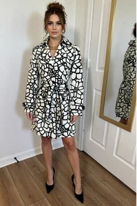 Nine West Suit Black White Floral Short Trench Coat City Sexy Size 8 Fitted Chic - Picture 1 of 20