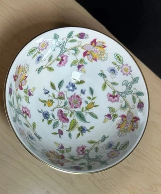 Haddon Hall Minton Bone China Flowered Bowl 5.5” Gold Rim Good Condition - Image 1 of 4
