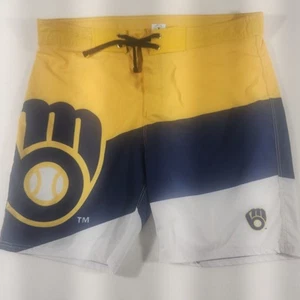 Milwaukee Brewers MLB Swim Trunks Mens Large Board Shorts Lined Cargo Pocket - Picture 1 of 7