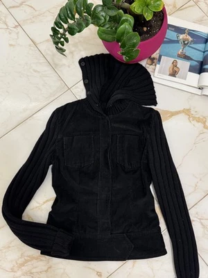 Dolce & Gabbana Black Corduroy Jacket Knit Sleeves & Ribbed Stand Collar - Image 1 of 4