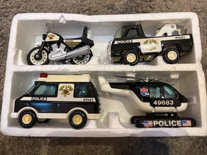 Vintage 1970s Buddy L Pressed Steel Toy Police Department 4pc Set #663G Boxed - Picture 1 of 6