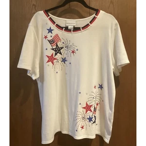 Alfred Dunner Womens Patriotic Star Fireworks Flag T Shirt Top Size L White - Picture 1 of 4