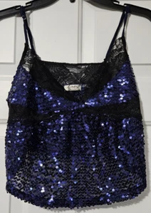 Free People Intimately Womens Blue Sequin Lace Surplice Tank Top Size S NWT - Picture 1 of 6