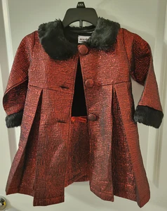 Holiday Outfit - Girls Black & Red Shiny Dress and Jacket - Size 3T - Picture 1 of 7