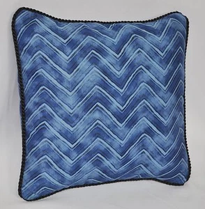 Corded Accent Pillow made w Ralph Lauren Indigo Modern Blue Chevron Fabric 12" - Picture 1 of 2