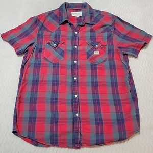 Denim Supply Shirt Mens Large Red Plaid Ralph Lauren Pearl Snap Western - Picture 1 of 6