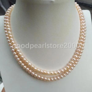 35" Exceptional AAA 6-7mm South Sea Light Pink Natural Pearl Necklace 14k Gold P - Picture 1 of 8