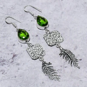 Natural Peridot Gemstone Handmade 925 Sterling Silver Gift Earring 3.35" W439 - Picture 1 of 3