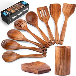 10-Piece Wooden Spoons for Cooking - Smooth Finish Teak Wooden Utensils - Picture 1 of 9