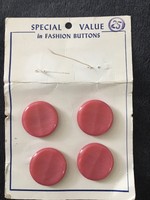 Vintage Buttons - 4 Rose Colored Plastic Buttons on Button Display Card~1 inch