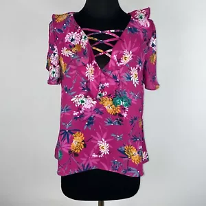 Urban Romantics blusa top donna taglia S floreale volant spacco scollo a V boho JU - Foto 1 di 12