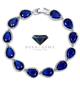 White gold finish Blue sapphire tennis created diamond bracelet Free Post - Picture 1 of 4
