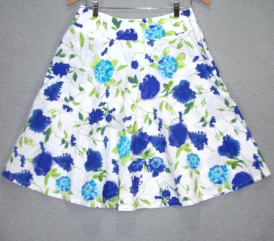 Sag Harbor 裙子女式 8 中号白色蓝色绿色花卉 A 字侧拉链女士 — 第 1/4 张图片