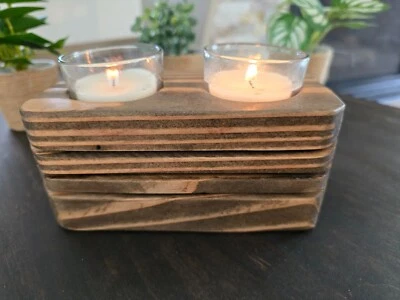 Candelabro votivo de madera recuperada rústico hecho a mano 2 decoración de granja de madera Foto 1 de 4