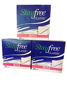 Vintage Stayfree Classic Mini Pads 20 Count 1996 Sealed Sanitary Napkins 3 Boxes - Picture 1 of 2