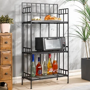 Black Kitchen Baker’S Rack with Storage, 3-Tier Kitchen Microwave Oven Metal Sta - Picture 1 of 12