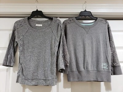 Lot Of 2 Gilly Hicks Sydney Junior Size S Grey 3/4-Full Sleeve Shirts w Crochet  - Image 1 of 4