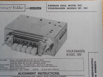 1961-62 SAMS PHOTOFACT VW KARMAN GHIA AM RADIO 1BG 1BT 1BV CHASSIS SCHEMATICS - Image 1 of 4