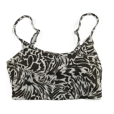 Top de bikini Aerie acanalado largo escote redondo para mujer talla mediana gris ahumado traje de baño Foto 1 de 4