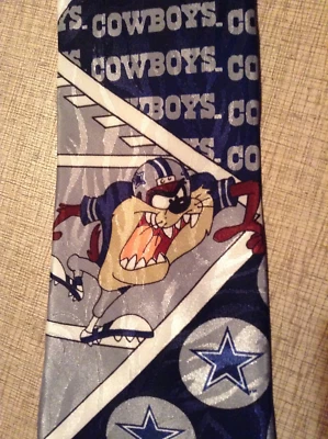 DALLAS COWBOYS DE COLECCIÓN 1993 TAZMANIAN DEVIL SYLVESTER AZUL Y GRIS SATINADO NFL 4" CORBATA Foto 1 de 4