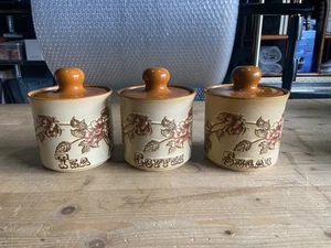 VTG Ashdale Village Tea Coffee Sugar Ceramic Canisters Jars Cottage Pottery X 3 - Picture 1 of 15