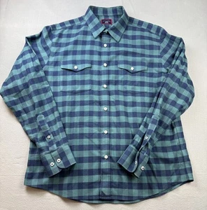 Untuckit Shirt Mens Large Blue Green Plaid Wrinkle Free Flannel Vigouroux WF - Picture 1 of 9