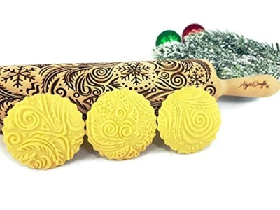 FROST Nudelholz mit Muster Weihnachten Backen - Teigroller Holz für DIY Weihn... - Bild 1 von 4