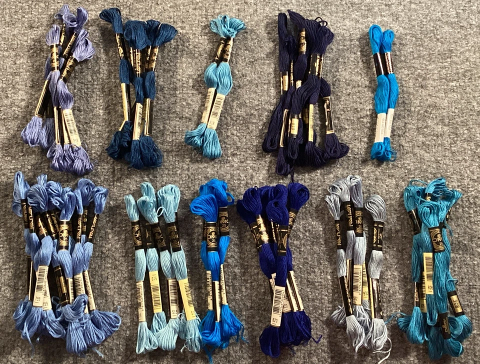 DMC Embroidery Floss Skeins Lot of 61 Mixed Blues 932 799 995 823 311 820 519 + - Image 1 of 4