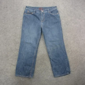 Eddie Bauer Jeans Womens 14 Petite Blue Plaid Flannel Lined Straight Leg Warm - Picture 1 of 11