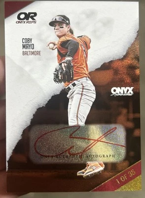 2024 Onyx Rips - Coby Mayo On Card Auto /35 - Orioles Top Prospect Red Ink - Image 1 of 4