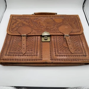 Maletín de cuero vintage House of Uppenheim marrón águila azteca bolso México - Imagen 1 de 20