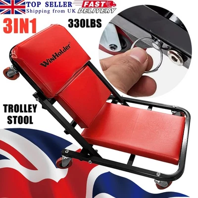 3IN1 Mechanics Creeper Trolley Stool Wheel Chair Workshop Padded Car Garage Seat - Image 1 of 4
