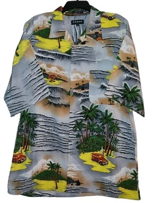 复古 90 年代 Koman 夏威夷衬衫 XL 沙滩波伍迪汽车棕榈树单针 — 第 1/3 张图片