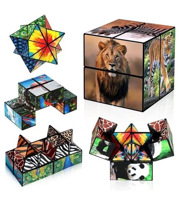 Set Cubo Magico 2 in 1 Star Cube Fidget Giocattolo per Bambini Animali Giocattoli Età 8-13 - Immagine 1 di 4