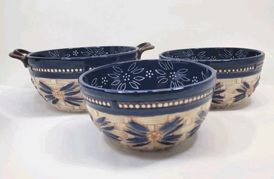 Juego de 3 cuencos de cereal sopa tejido canasta azul Temp-tations Old World Foto 1 de 4