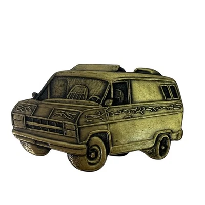 Vintage Van Men’s Belt Buckle Gold Color Hippie 1970’s 3.5”x2” - Image 1 of 4