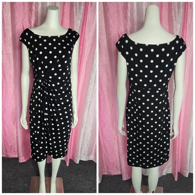 Vestido de trabajo adelgazante acanalado negro a lunares conectados talla 10 Foto 1 de 4