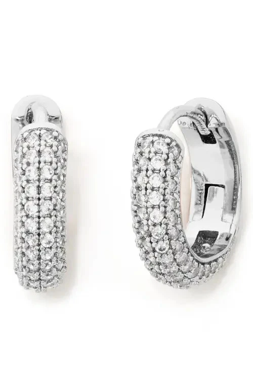 Kate Spade Silver Plated Brilliant Statement CZ Pave Huggie Hoop Earrings
