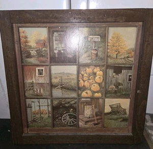 Vintage rustikale gerahmte 12 Tafeln Scheibe Bild Drucke von B Mitchell - Bild 1 von 6