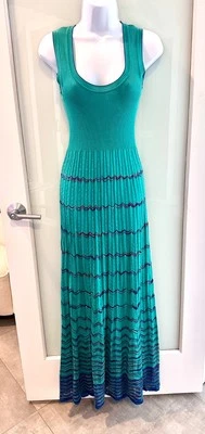 Maxi Vestido M Missoni Verde Teal Tejido Chevron Sin Mangas Talla S, 38/4 Foto 1 de 4