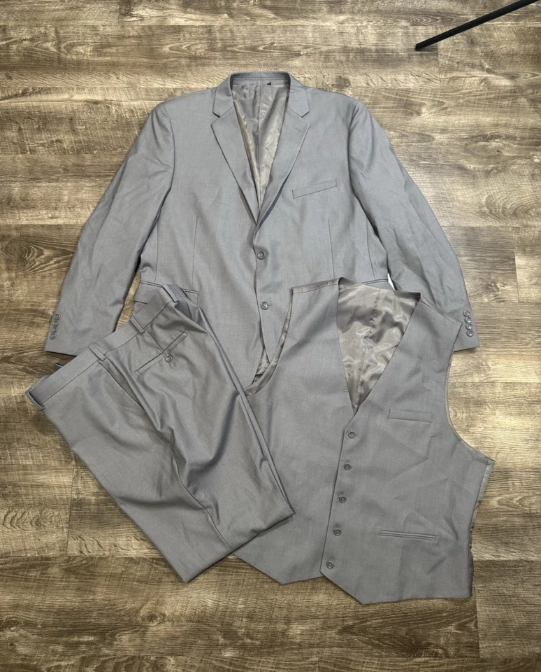 Caravelli Slim Light Grey Suit 3 Piece Harry with Vest Size 50L 44W - Image 1 of 4