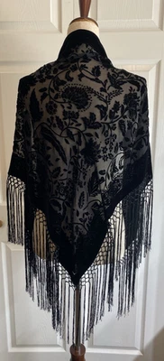 Mantón de terciopelo negro Burnout sin marca envolvente triángulo floral vampiro bruja Foto 1 de 4