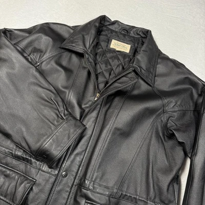 St. John's Bay Leather Jacket Mens XL Black Quilted Lined Car Coat Pockets Zip - Image 1 of 4