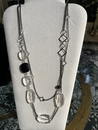 VETEMENTS Collana Premier Designs Lunga Stile Cristallo Roccia Sfacciato Vetro Sfacciato Tono Argento