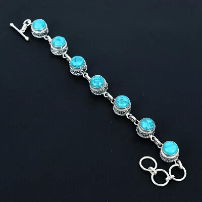 Natural Turquoise Handmade 925 Sterling Silver Jewelry Gemstone Bracelet Gift - Image 1 of 4