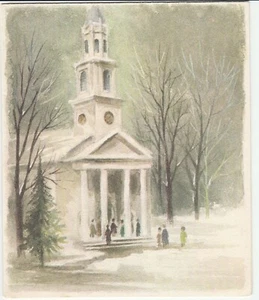 Tarjeta de Navidad vintage iglesia en nieve años 60 sello - Imagen 1 de 3